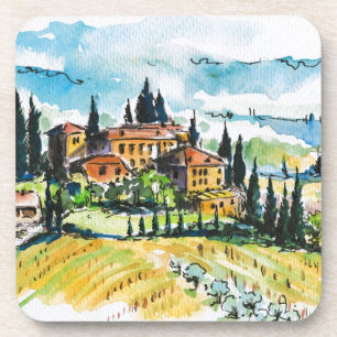 Posavasos Paisaje con los árboles de la ciudad y de ciprés