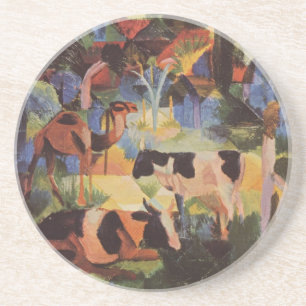 Posavasos Paisaje de agosto de Macke con vacas y camello
