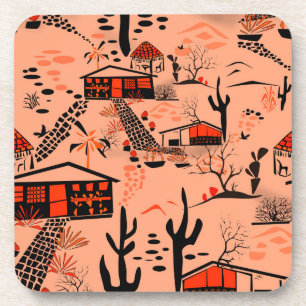 Posavasos Paisaje de arena desértica sin foco casas de naran