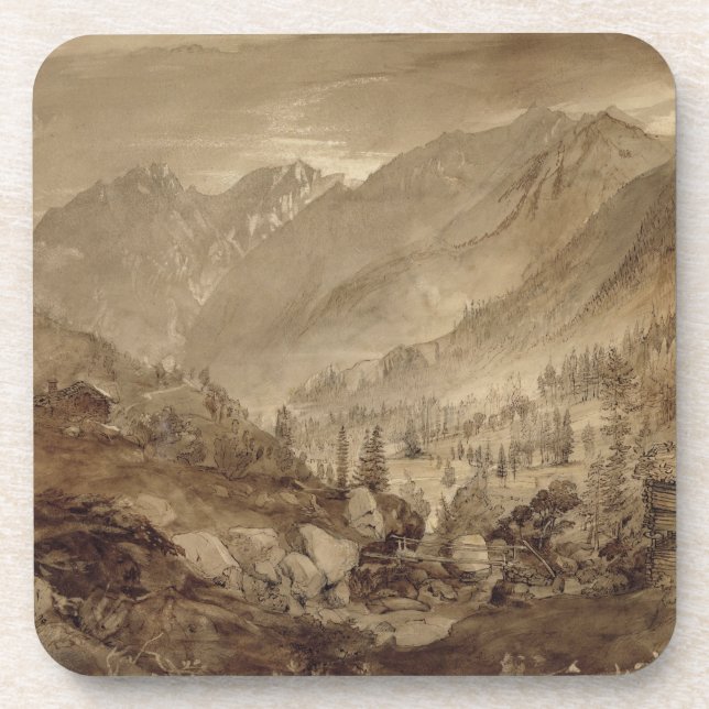 Posavasos Paisaje de la montaña, Macugnaga, 1845 (pluma y (Frente)
