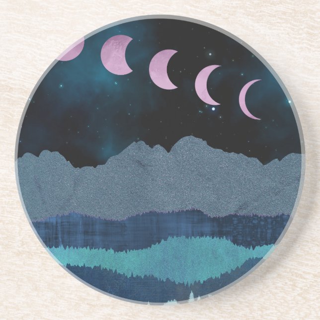 Posavasos Paisaje de las fases rosadas de la luna (Frente)