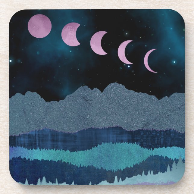 Posavasos Paisaje de las fases rosadas de la luna (Frente)