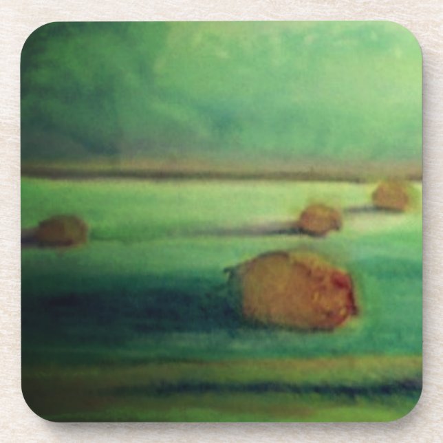 Posavasos Paisaje de paisaje de agua pintado en verde (Frente)