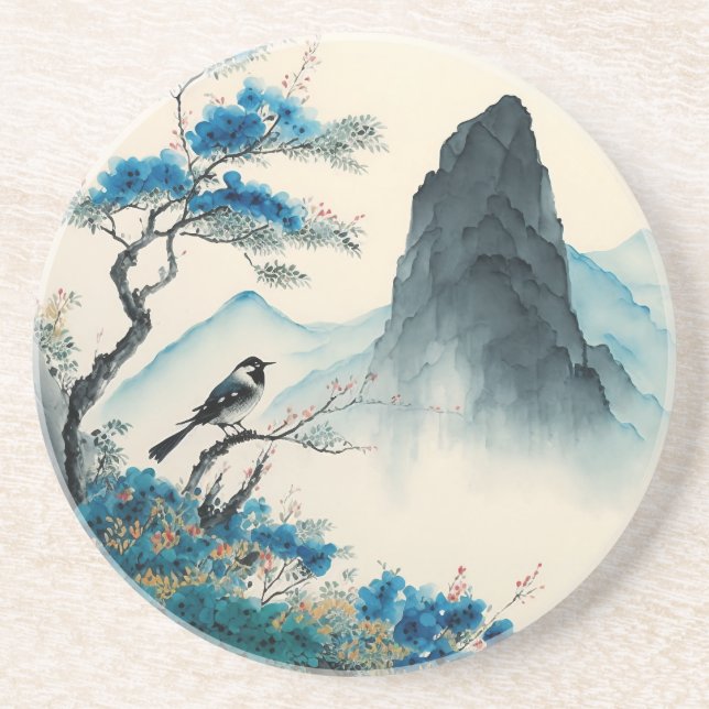 Posavasos Paisaje de pinturas de color acuático de Chineses (Frente)