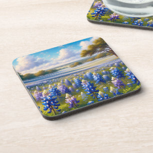 Posavasos Paisaje de pradera de lupino azul de Texas