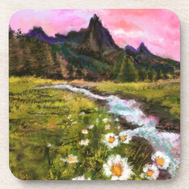 Posavasos Paisaje de primavera - Flores - Pintura original (Frente)