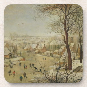 Posavasos Paisaje del invierno con la trampa del pájaro