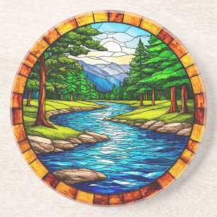 Posavasos Paisaje escénico de río y bosque