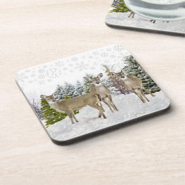 Posavasos Paisaje invernal con ciervos de cola blanca