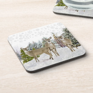 Posavasos Paisaje invernal con ciervos de cola blanca