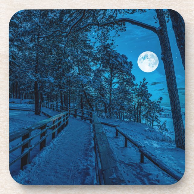 Posavasos Paisaje invernal con pinar cubierto de nieve (Frente)