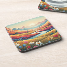 Paisaje moderno de montaña y flor al atardecer vib