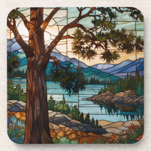 Posavasos paisaje montañoso rústico vidrio de color 