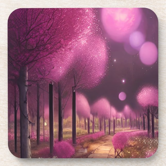 Posavasos Paisaje nocturno rosado de ensueño (Frente)