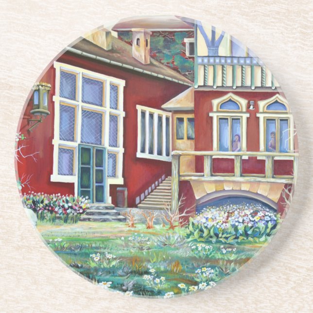 Posavasos Paisaje tradicional de Suecia en acuarela (Frente)