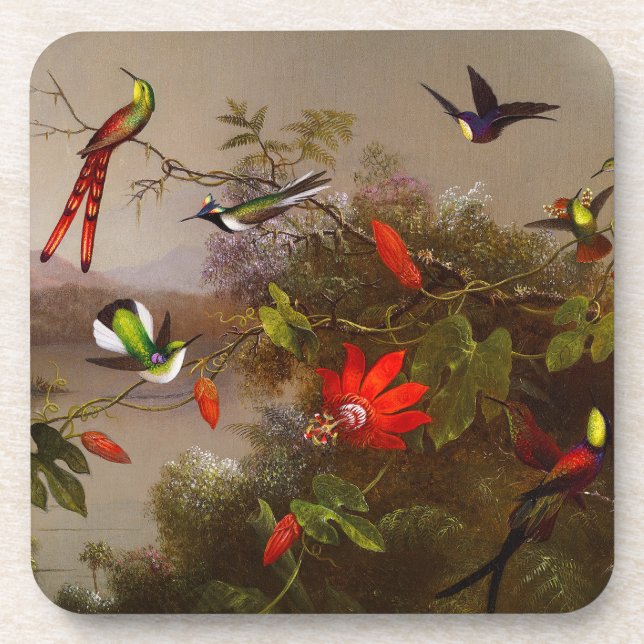 Posavasos Paisaje tropical con 10 Hummingbirds Heade (Frente)