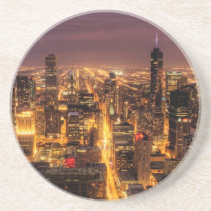 Posavasos Paisaje urbano de la noche de Chicago