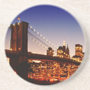 Posavasos Paisaje urbano de Nueva York con el puente sobre