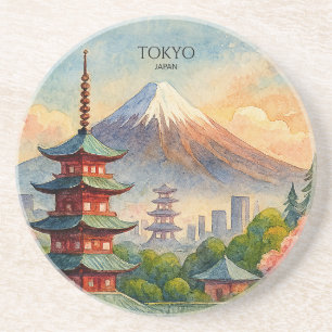Posavasos Paisaje urbano de Tokio Japón Acuarela Recuerdo