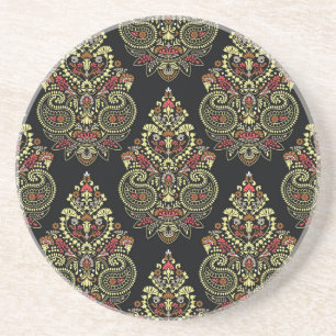 Posavasos Paisley indio, fondo geométrico negro