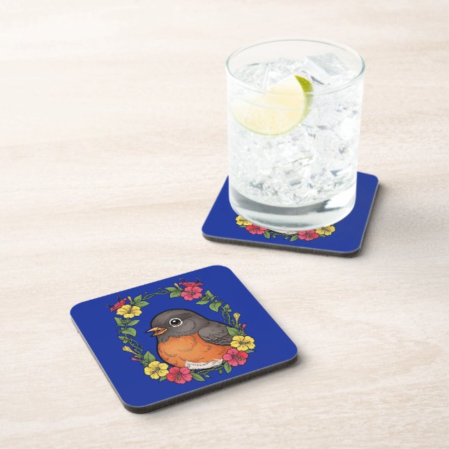 Posavasos Pájaro adorable de Connecticut con Mirabilis (Lado Derecho)