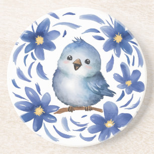 Posavasos Pájaro azul con flores