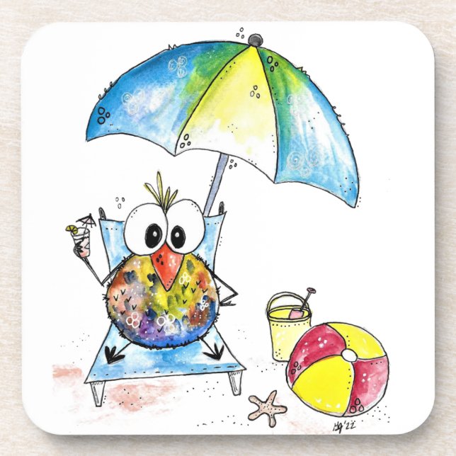 Posavasos Pájaro caprichoso en la playa (Frente)