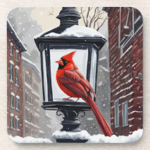 Pájaro Cardenal Posado En Una Farola Cubierta De N