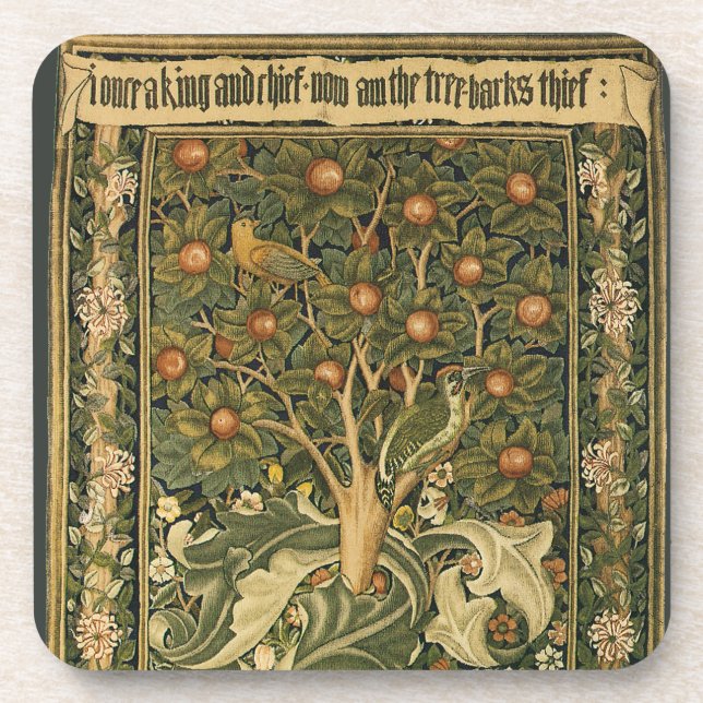 Posavasos Pájaro Carpintero de William Morris, Arte Textil V (Frente)