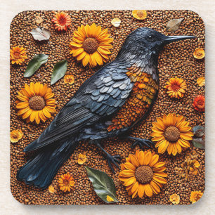 Posavasos Pájaro Colorido Arreglado con Girasoles
