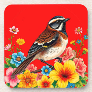 Posavasos Pájaro Colorido Posado Entre Flores