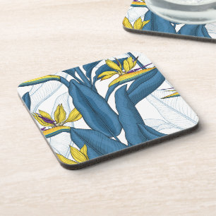 Posavasos Pájaro del paraíso flores en blanco