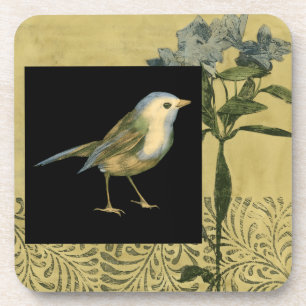 Posavasos Pájaro en fondo negro y vintage