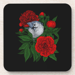 Posavasos Pájaro en un ramo de peonía rojo