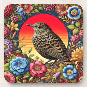 Posavasos Pájaro entre flores coloridas
