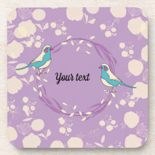 Posavasos pájaro, flores, verde, natural, animal, morado