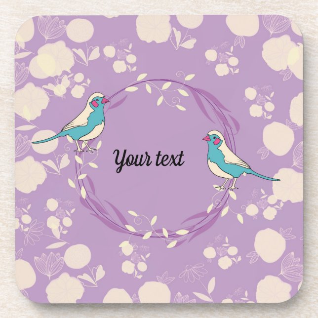 Posavasos pájaro, flores, verde, natural, animal, morado (Frente)
