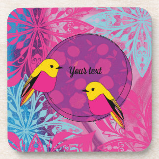 Posavasos pájaro, flores, verde, natural, animal, morado, po