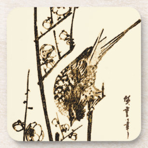 Posavasos Pájaro japonés en una sucursal - marrón y beige