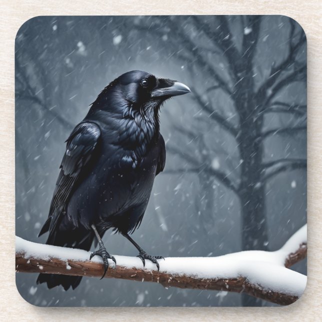 Posavasos Pájaro negro oscuro de raven (Frente)