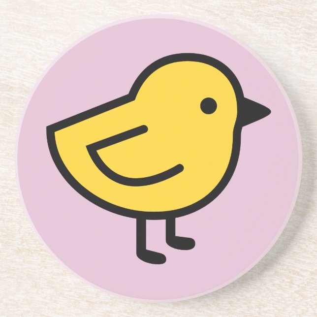 Posavasos Pájaro Pollito Amarillo Sobre un Rosa (Frente)