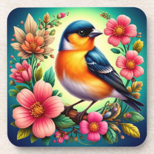 Posavasos Pájaro Posado Entre Flores Coloridas