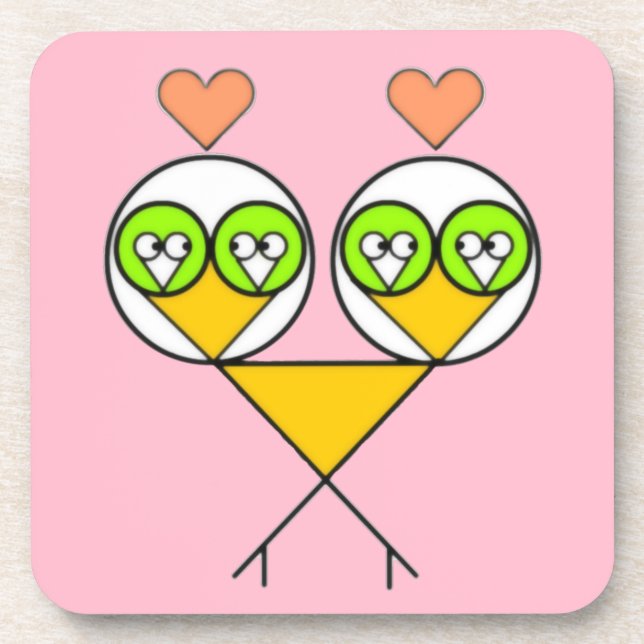 Posavasos Pájaros amorosos lindos rosados caprichosos con co (Frente)