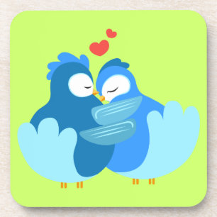Posavasos pájaros azules enamorados
