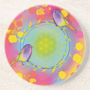 Posavasos Pájaros Cantores Coloridos Flor de la Vida Geometr