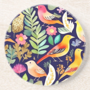 Posavasos Pájaros coloridos con motivos florales de decoraci