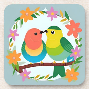 Posavasos Pájaros Coloridos Posados en una Rama