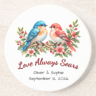 Posavasos Pájaros de Amor Personalizados Acuarela Boda Anive