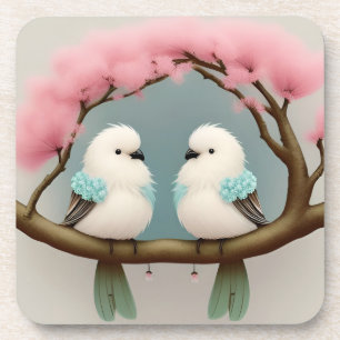 Posavasos Pájaros en una rama de cerezo en flor