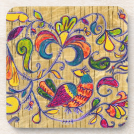 Posavasos Pájaros septentrionales en fondo de madera